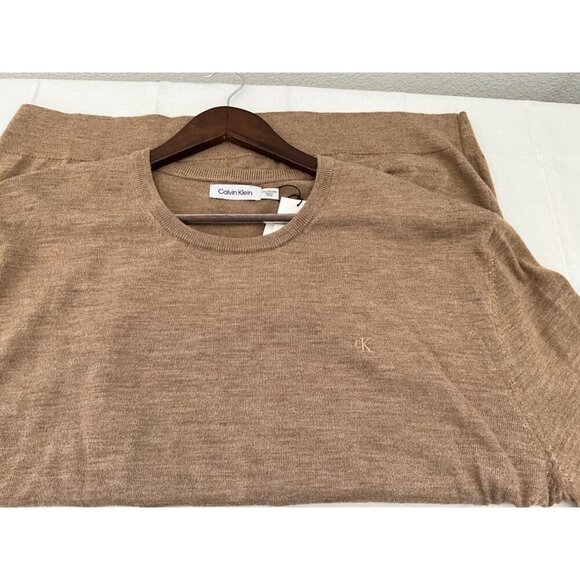 Calvin Klein Men's Extra-Fine Merino Wool Sweater 2XL Tan - Picture 4 of 10